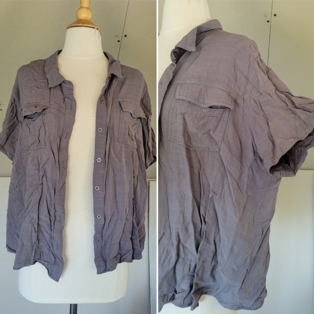 Womens Short Sleeve Button Up Shirt size XXL | Gray